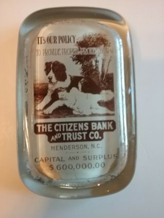 Glass Paperweight Henderson,  Nc Old Advertising The Citizens Bank & Trust