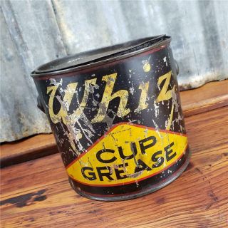 Vintage Whiz 5 Lb.  Cup Grease Patina Can Sign Gas Station