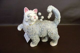 Whimsiclay Cat Figurine " Snow Flake " By Amy Lacombe (14t036)