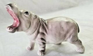 Open Mouth Hippopotamus Vintage Porcelain Animal Figurine Hippo Yawning Japan?