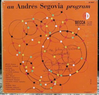 Andre Segovia Signed Autographed " An Andre Segovia Program " Album Lp.  Ex/ex