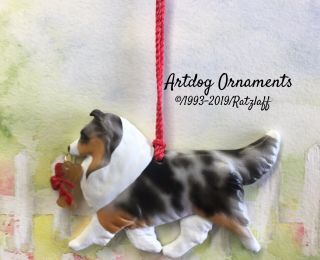 Sheltie - Bone Charm - Blue Merle - Christmas Artdog Breed Ornament.