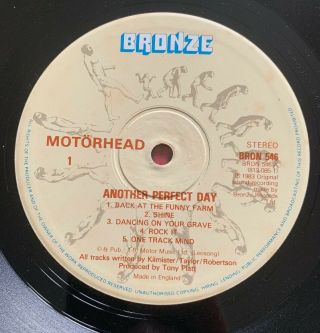 Motorhead Another Perfect Day UK vinyl LP album record BRON546 BRONZE 1983 Vg, 3