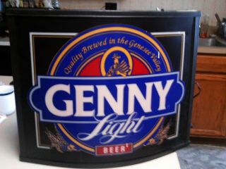 Vintage Gennese Beer " Genny Light " Lg Doubled Sided Hanging Bar Light / Sign