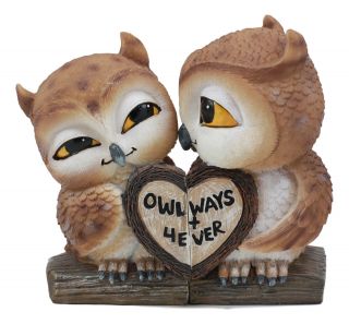 Valentines Kissing Love Owl Couple Decor Statue 2 Piece Set Owls With Heart Sign