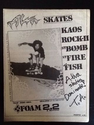Tony Alva Dagger Ditch Foam Kaos Rocks 1986 Skateboards Ad Vintage