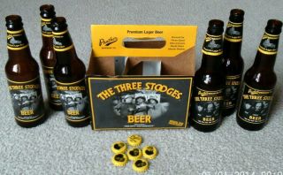 Three Stooges Beer Empty Six Pack With Bottle Caps And Carrier Panther