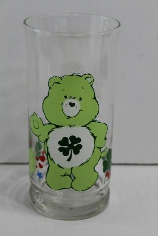 1983 Pizza Hut Care Bears Good Luck Bear Drinking Glass Green Clover Vintage Euc