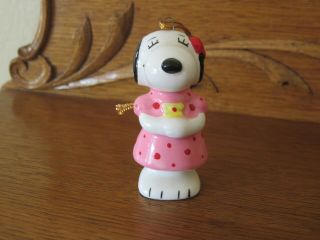 1966 United Feature Syndicate Peanuts Snoopy Belle Pink Dress Christmas Ornament