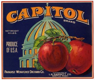 Capitol 1920s Paradise - Wenatchee Washington Old Apple Fruit Crate Label