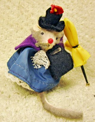 Vintage Fur Mouse Girl W/ Umbrella