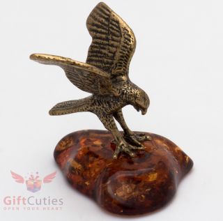 Solid Brass Amber Figurine Bird Eagle Peregrine Falcon Hawk Talisman Ironwork
