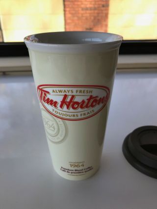 Tim Hortons 2012 Ceramic Travel Tumbler Mug Coffee Cup Silcone Lid 2