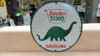 Old " Sinclair Dino Gasoline " Porcelain Pump Plate Sign,