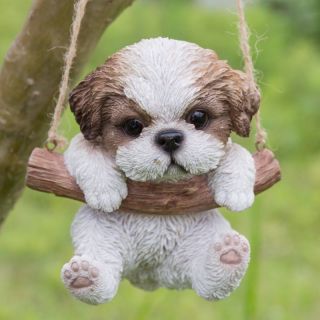 Hanging Shih Tzu Puppy Dog - Life Like Figurine Statue Home Garden