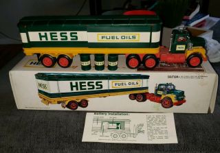 Vintage 1976 Hess Fuel Oils Barrel Truck Toy W/ Box,  3 Barrels & Instructions