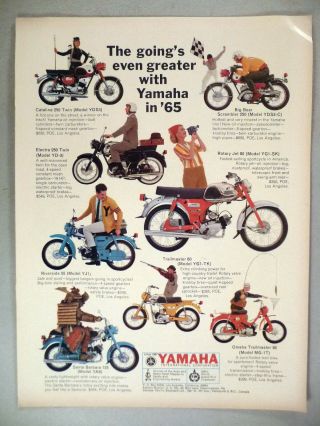 Yamaha Motorcycle Print Ad - 1965 Catalina,  Electra,  Santa Barbara,  8 Models