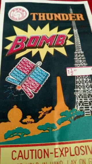 Vintage Fireworks Label Thunder Bomb Horse Head Brand