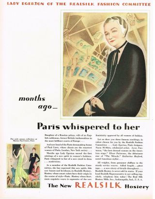 1920s Vintage Realsilk Hosiery Stockings Lady Egerton Fashion Art Print Ad