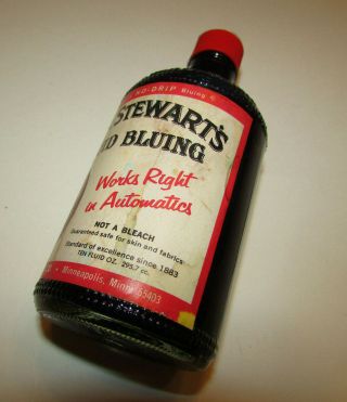 Vintage Mrs.  Stewarts Liquid Laundry Bluing Embossed Glass Bottle 1960 