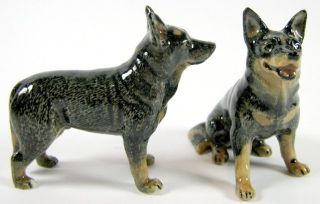 Australian Cattle Dog Set/2 Miniature Porcelain Figurine Approx 4.  5cm High