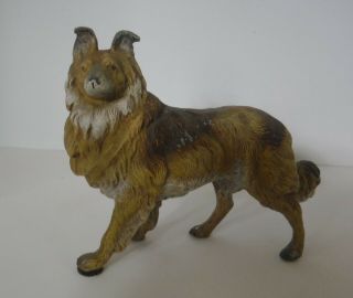 Vintage Nicely Detailed Cast Iron Collie Dog Figurine - Painted