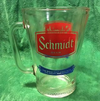 Schmidt Vintage Beer Pitcher Glass Mug The Beer That Grew With The Great N W