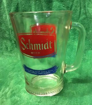 Schmidt Vintage Beer Pitcher Glass Mug The Beer That Grew With The Great N W 3