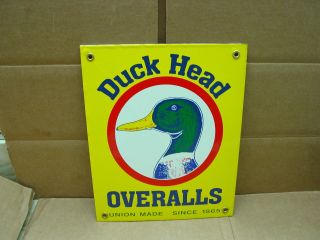 Heavy Porcelain Enameled Sign Duck Head Overall Union Made Clothing Decoy