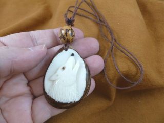 Tne - Wol - 773b) White Howling Wolf Tagua Nut Necklace Carving Vegetable Wild Dogs