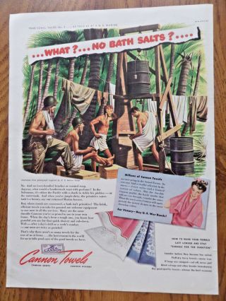 1943 Cannon Towels Ad Ww 2 True Towels Tales No 3 Men Marines Bathing