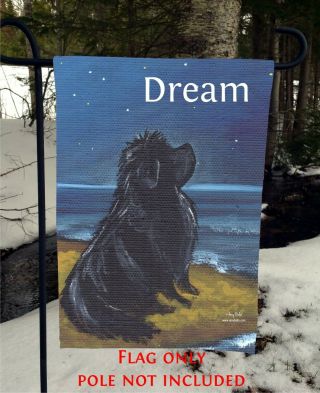 Garden Flag " Dream " Black Newfoundland Dog By Amy Bolin