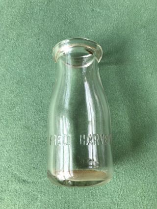 Fred Harvey Vintage Antique Milk Bottle Dairy Railroad ? Mission ? 1/2 Pint