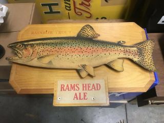 Antique Rams Head Ale Beer Sign Rare Fishing Scene Neat Rainbow Trout