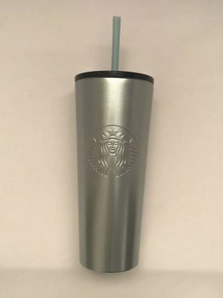 Starbucks Cold Cup Shiny Silver Stainless Steel Tumbler 16 Fl Oz