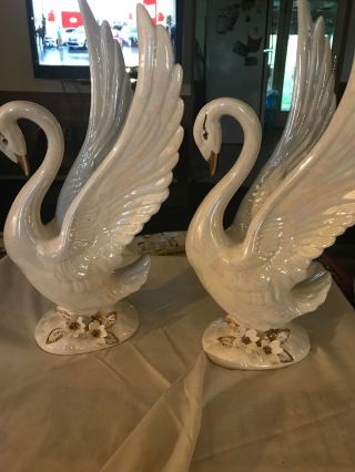 Set Of Two Ceramic Swan Figurine 14” Tall By 7”