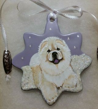 Hand Painted Cream Chow Chow On Light Purple Ornament