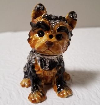 Welforth Yorkshire Terrier Pewter Hinged Top Bejeweled With Crystals