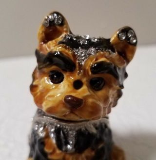 WELFORTH YORKSHIRE TERRIER PEWTER HINGED TOP BEJEWELED WITH CRYSTALS 2