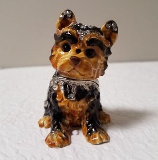 WELFORTH YORKSHIRE TERRIER PEWTER HINGED TOP BEJEWELED WITH CRYSTALS 3