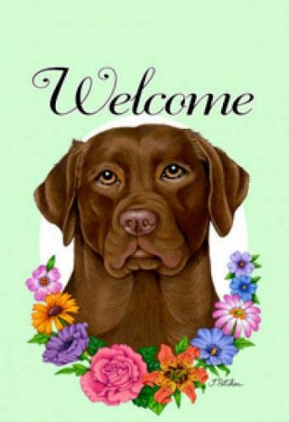 Welcome Flowers Garden Flag - Chocolate Labrador Retriever 630281