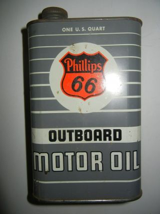 Vintage Phillips 66 Outboard Motor Oil Metal Quart Can Orange
