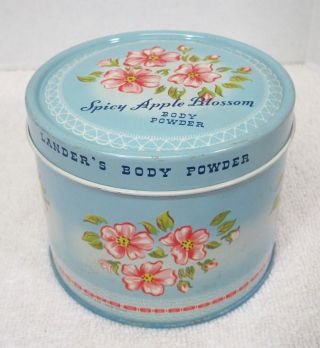 Vintage Spicy Apple Blossom Body Powder Talc Tin Box Bright Fun Colors