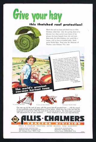 Allis Chalmers Ad Farm Tractor Advertising 1950s Vintage Print Ad Retro