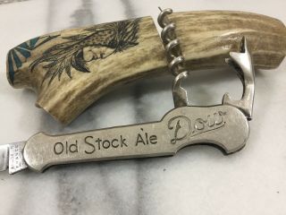 Vintage Dow Old Stock Ale Advertising Pocket Knife Opener Corkscrew 2