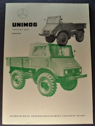 1955 - 1956 Mercedes - Benz Unimog 411 Ps 30hp Tractor Sales Brochure Sheet
