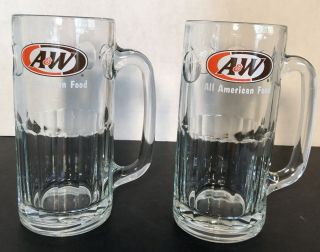 Pair Vintage A&w Root Beer Mugs Orange And Brown Oval Logo 7 Inches Tall