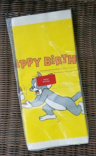 Vintage 80s Tom & Jerry Paper Tablecloth - 54 " X96 " - Happy Birthday - Nip