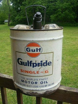 Vintage Antique Gulf Gas 5 Gallon Lube Oil Can Service Station Garage Find