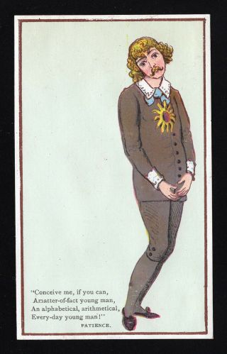 1880s Oscar Wilde Gay Interest Trade Card Young Esthetic Man With Sunflower